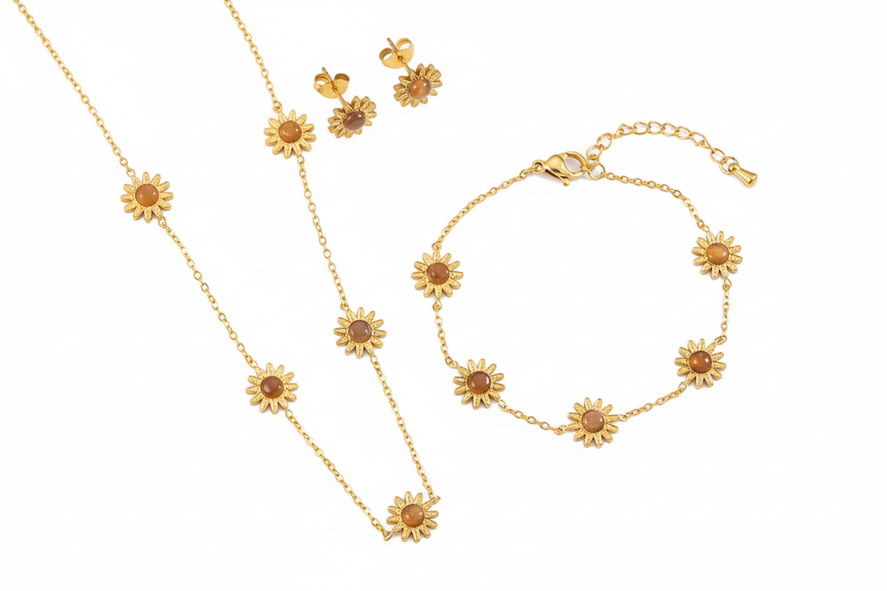 Golden Daisy Trio Set (Necklace, Earrings, Bracelet)