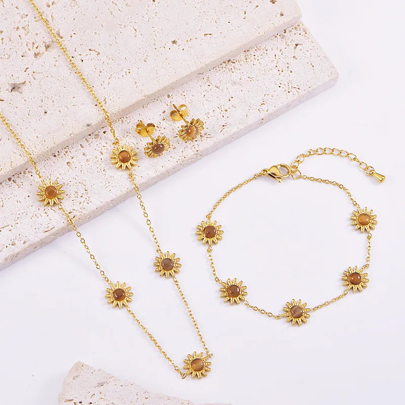 Golden Daisy Trio Set (Necklace, Earrings, Bracelet)